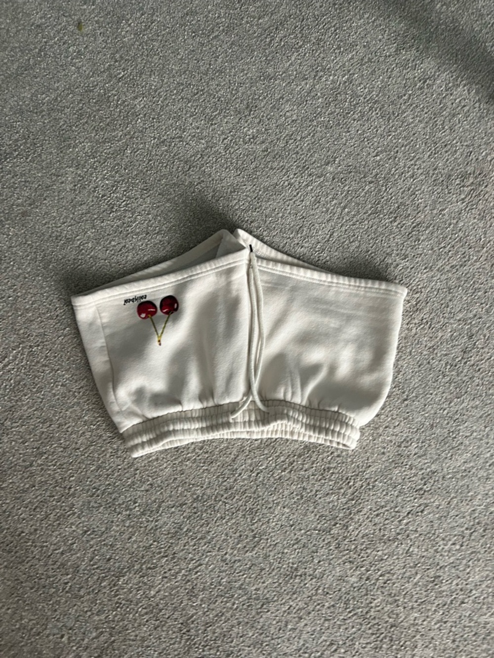 Edikted White Strapless Tube Top with Cherry Embroidery